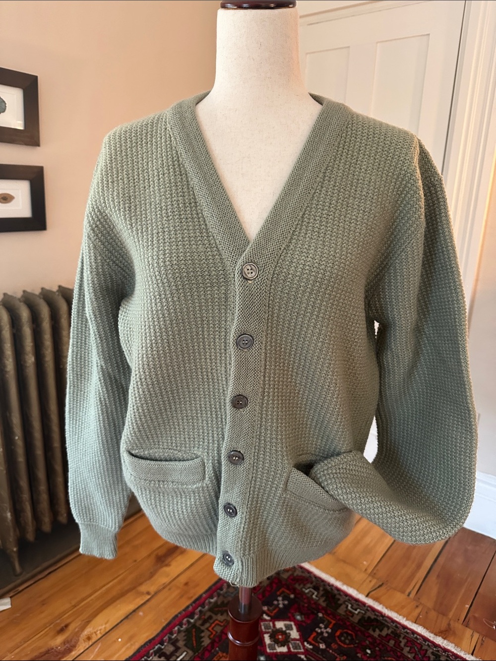 Vintage Campus sage green wool cardigan